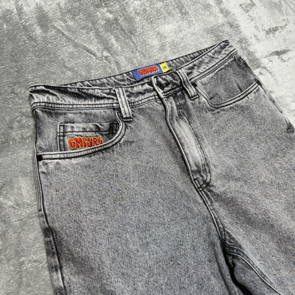 Empyre Men Shorts 30 Gray Denim Embroidered Jean Grunge Skater Baggy Y2K - Picture 3 of 8